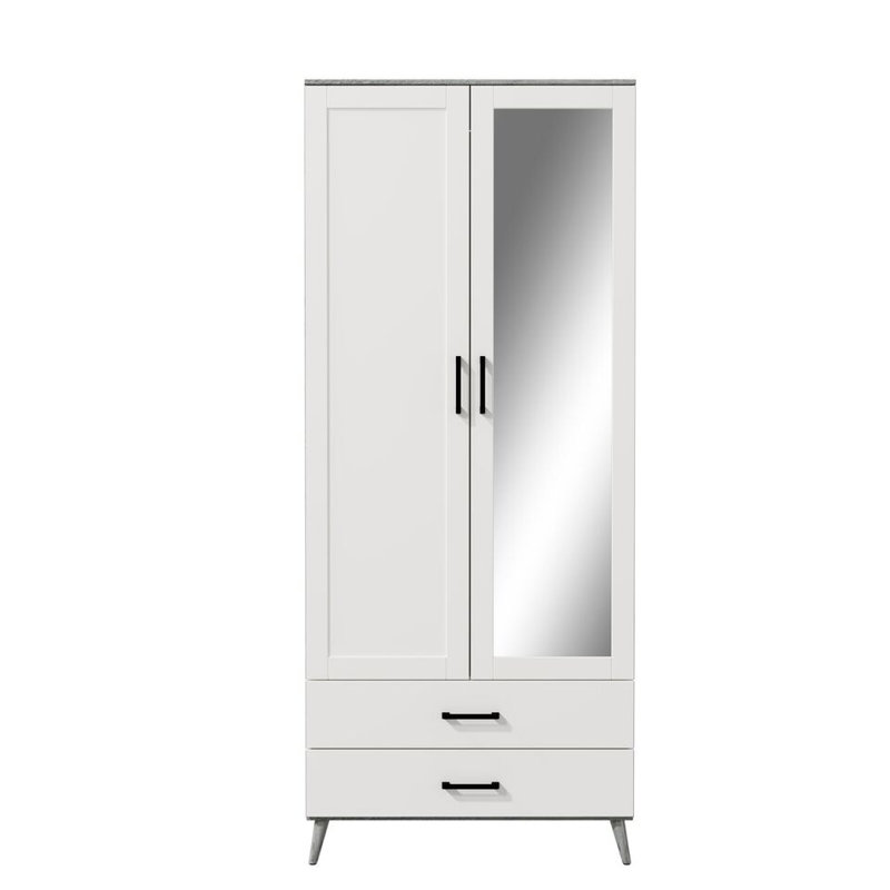 Bostick Solid Wood Wardrobe, Ash Grey/White