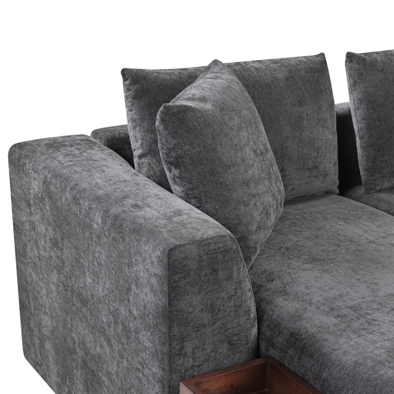 Canapé modulaire avec canapé en L 93,7 po et compartiment de rangement en bois pour salon, Gris chenille