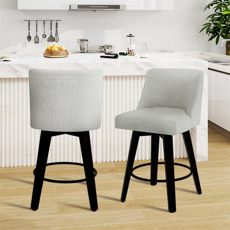 George Oliver Loriell Swivel Counter Stools with Solid Wood Frame, White, 2, Counter Stool (26” Seat Height)