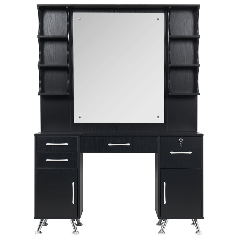 Beka Vanity Set with Mirror Make up Table Spa Beauty Styling Barber Station, Black