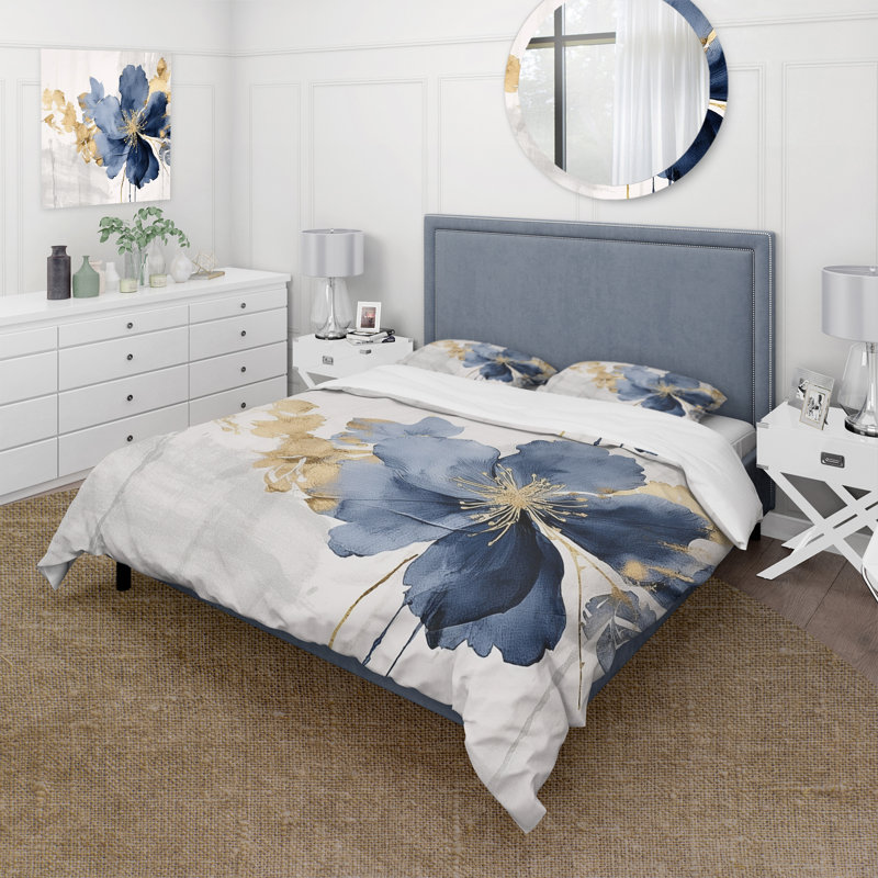 Ensemble de housse de couette bleu et blanc Hibiscus Tropical Harmony Flowers I - Floral