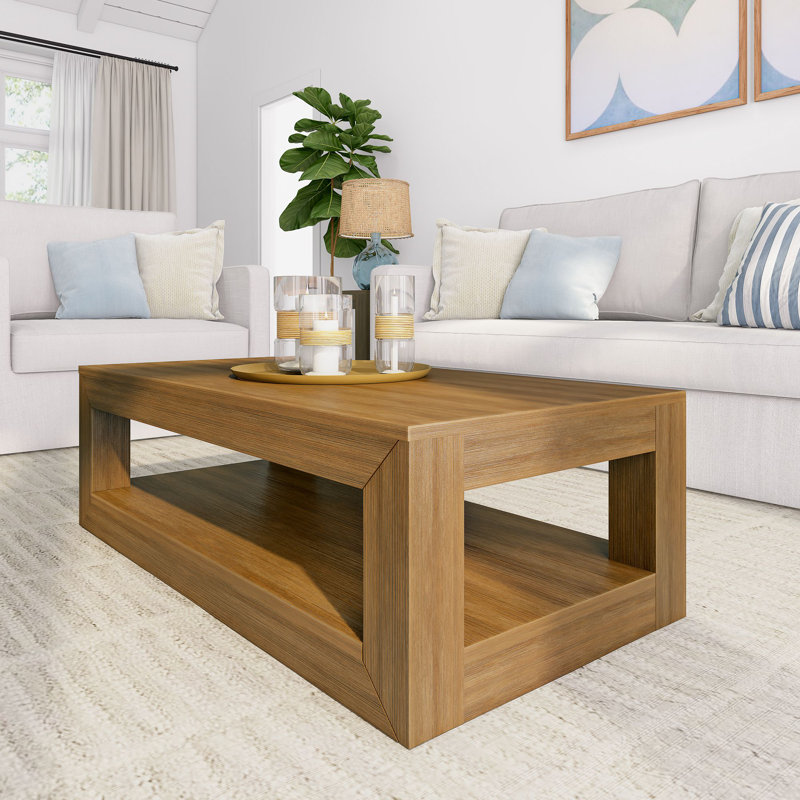 Casmey Solid Wood Rectangle Coffee Table with Storage, Pecan Wirebrush, 40"