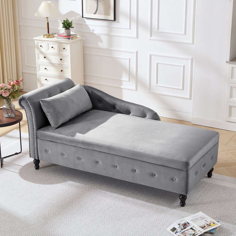 Maci 74"L Oversized Upholstered Velvet Storage Deep Seat Chaise Lounge with Hidden Storage, Right Hand Facing, Dark Gray