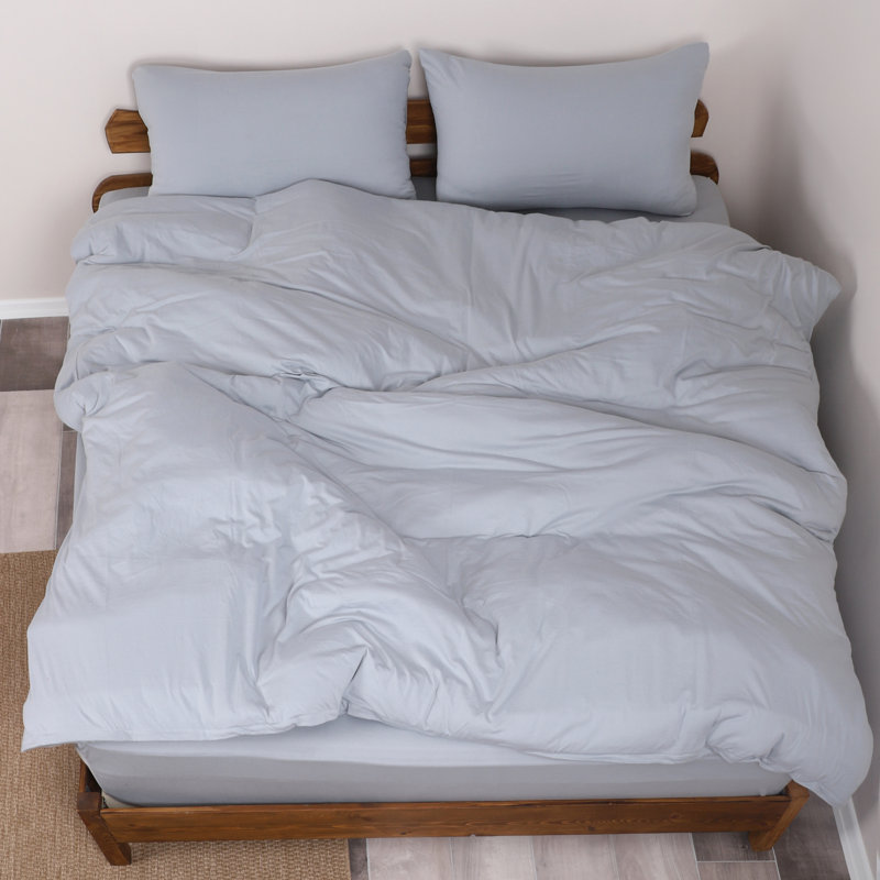 100% Cotton Jersey Knit Duvet Cover Set, King / California King Duvet Cover + 2 King Shams, Gray