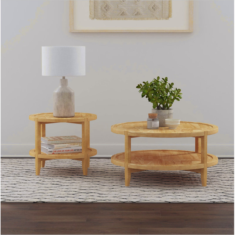 Table de bout ronde en bois avec tablette inférieure
