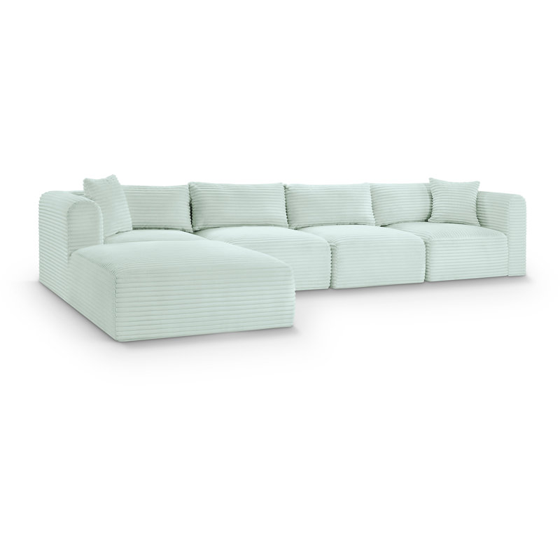 Canapé modulaire en L Carmean Performance, Velours côtelé texturé velours menthe