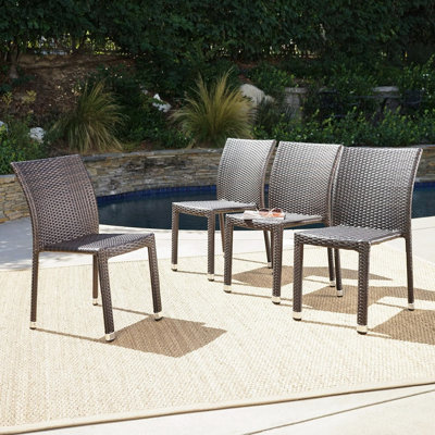 Chaise empilable sans accoudoirs Weather, structure en aluminium, marron multicolore, 47,2 cm L x 63,2 cm P x 82,1 cm H, ensemble de 4.
