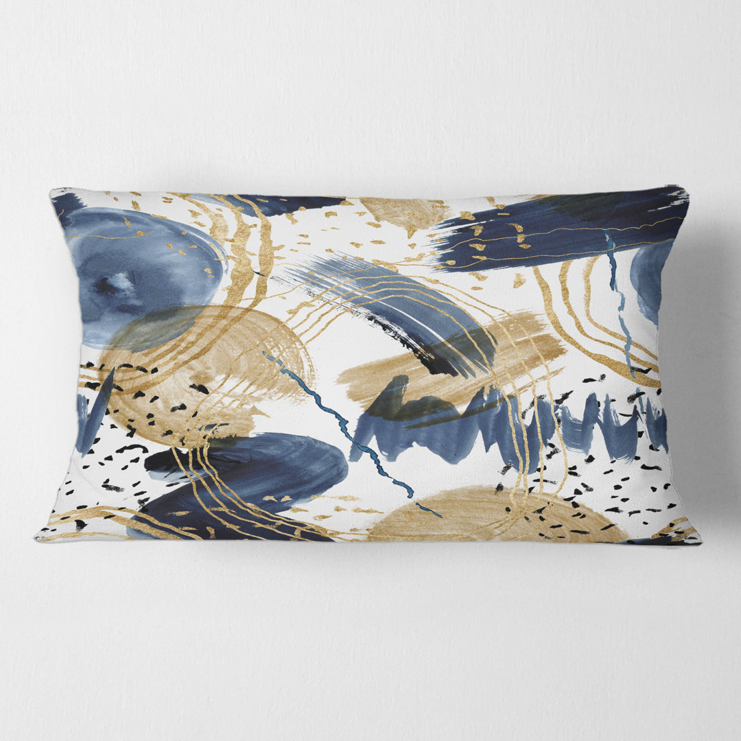 Abstract Pattern With Dark Blue & Golden Textures - Modern Printed Throw Pillow Design Art