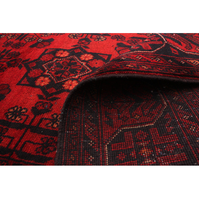Tapis unique en laine noué à la main style Esari turque des années 2010 de 4 pi 10 po x 6 pi 4 po rouge Aramais