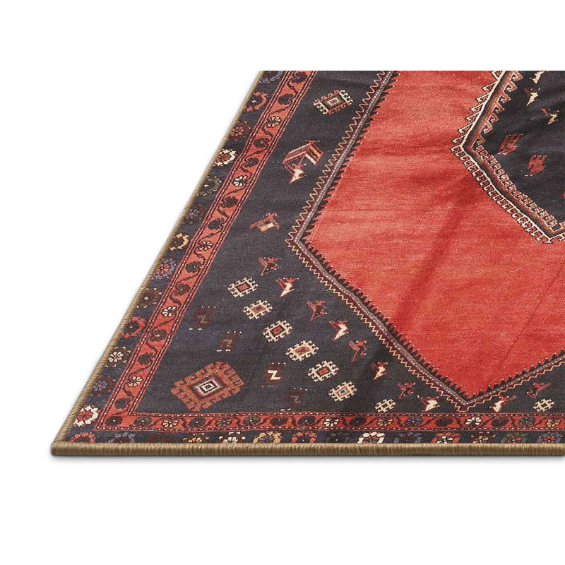 Tapis traditionnel rouge / noir, Rectangle 2 pi x 5 pi