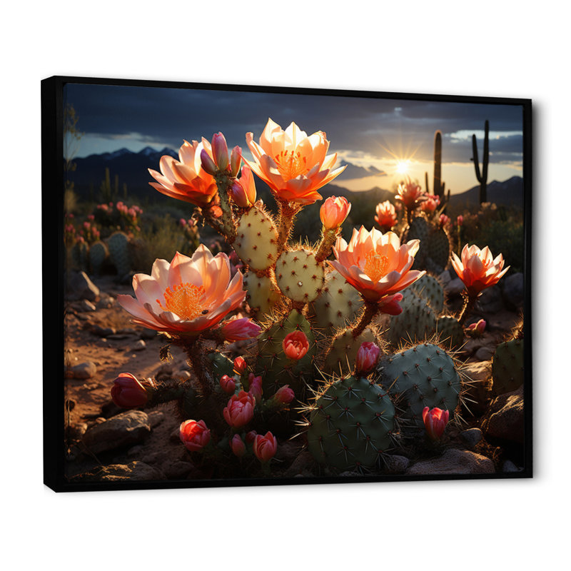 Corail vert cactus champ III - impression, Cadre flottant noir, H 34 po x l 44 po x P 1,5 po