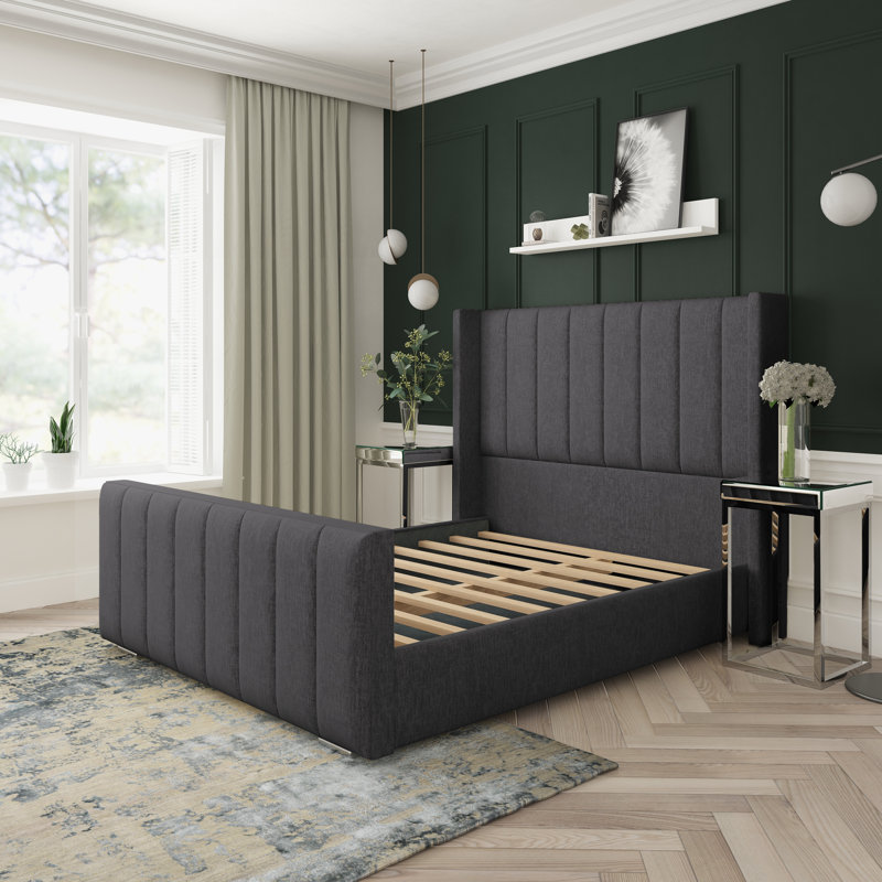Aspen Chenille Upholstered Bed Frame, Black, Double (4'6)