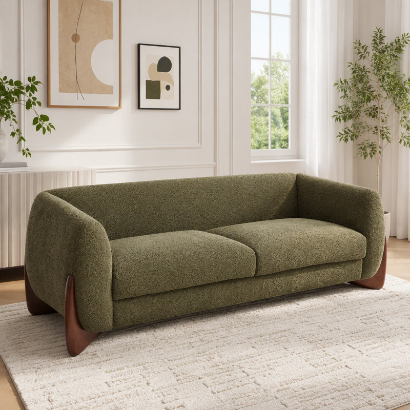 Canapé Boucle Sherpa pour le salon, Vert olive