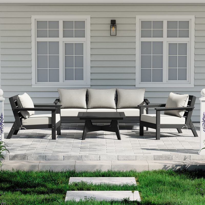 6-Piece Deep Seating Set, Black, White
