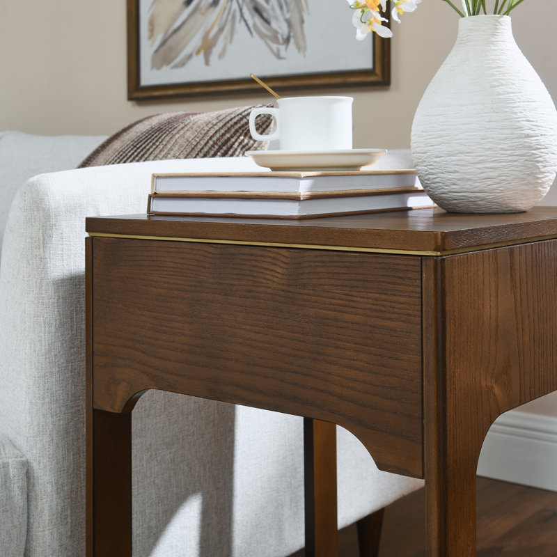 Petite table de chevet avec plateau de rangement en noyer H 25,7 po x P 15,8 po x l 15,8 po