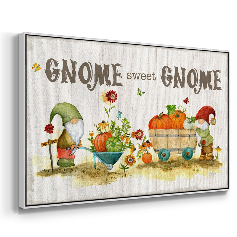 " Gnome Sweet Gnome ", 17" H x 25" W x 2" D, Black Floater Framed Canvas