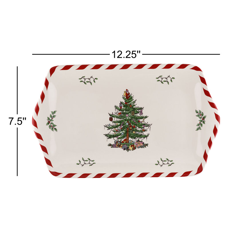 Spode Christmas Tree Peppermint Dessert Tray 12"