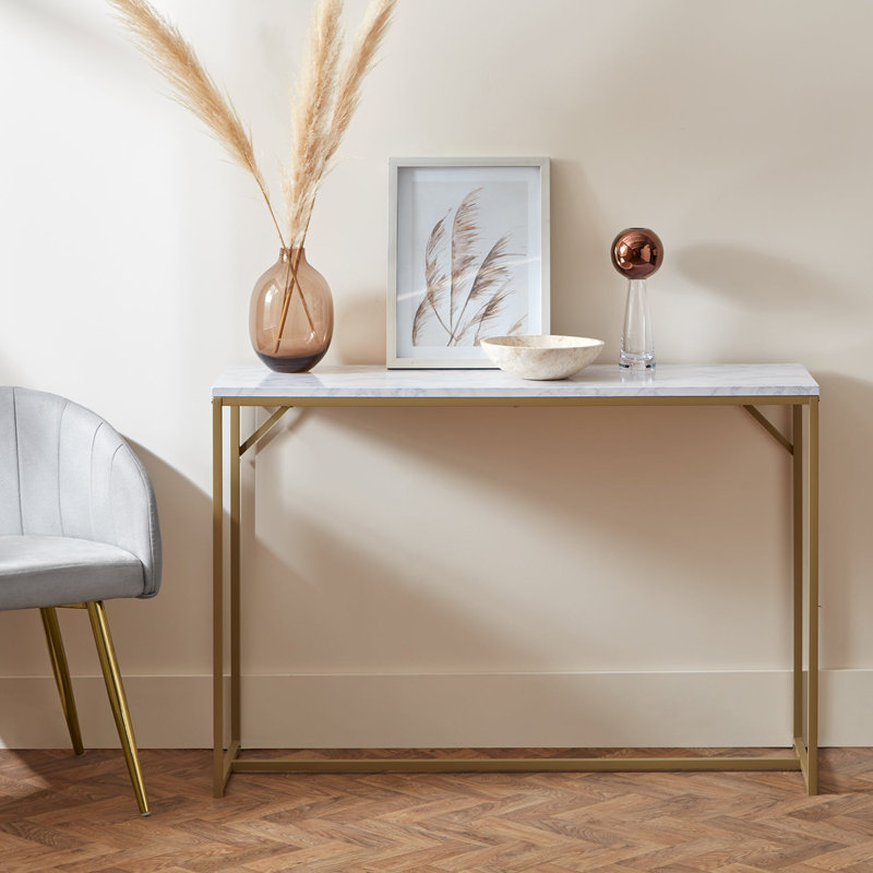 Kalyssa 80cm Console Table, White, Gold 