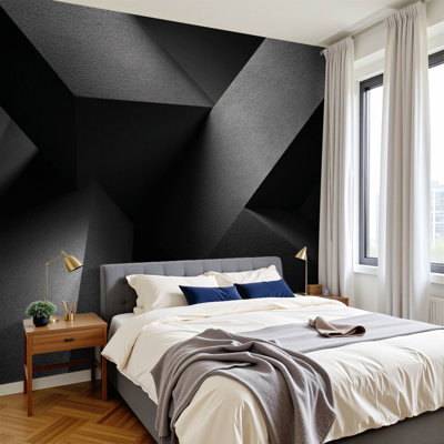 Papier peint adhésif minimaliste à motif géométrique 3D à motifs géométriques entrelacés noirs H 100 po x l 144 po, papier peint amovible en PVC autocollant pour chambre à coucher, bureau à domicile