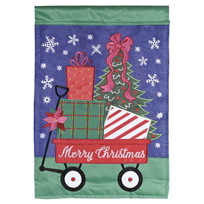 House Flag Burlap Merry Christmas Wagon
