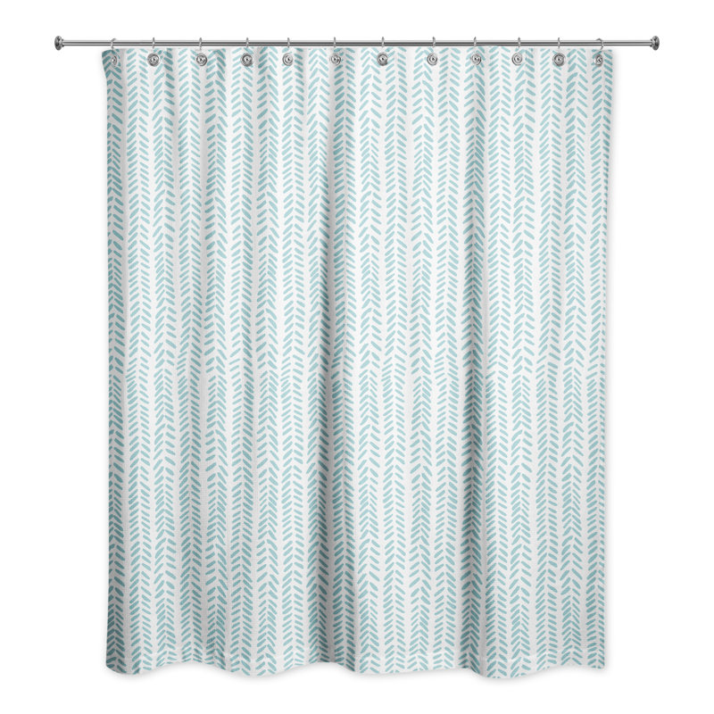  Rideau de douche géométrique simple, Blanc / bleu sarcelle