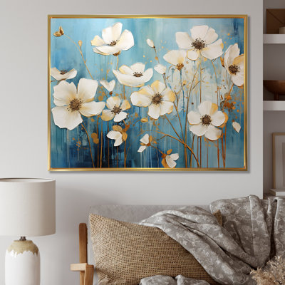 " Minimalism Blue White Buttercups " Print