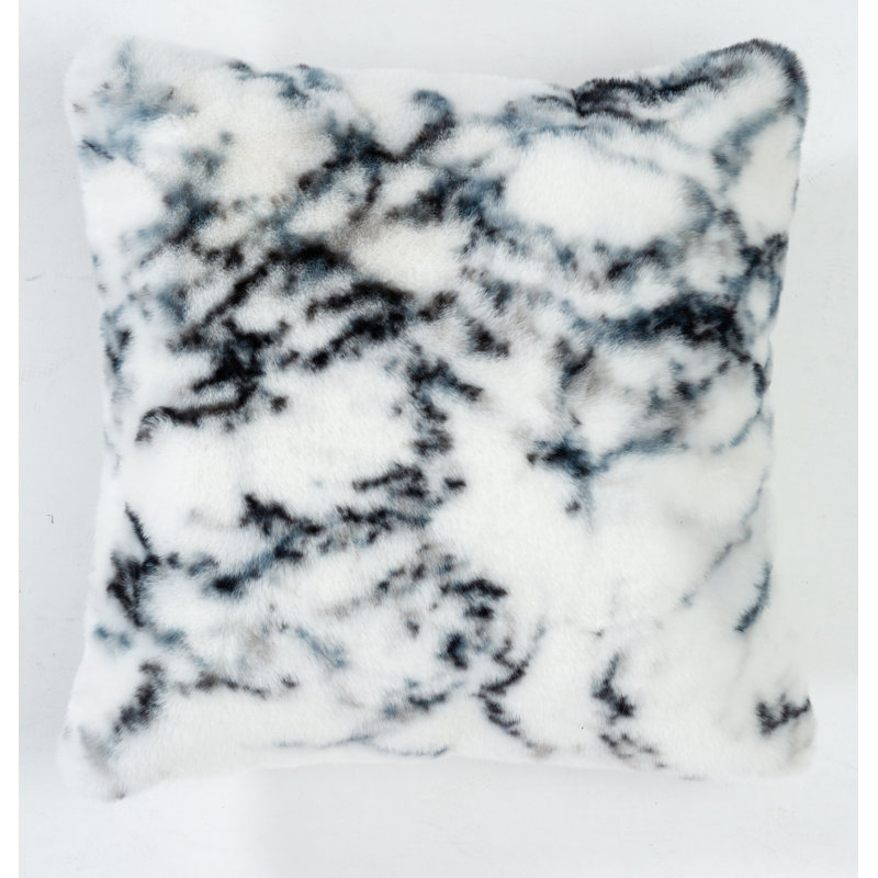 Coussin en fausse fourrure de luxe en marbre blanc et bleu