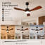 Ventilateur de plafond en bois massif de 52 pouces avec télécommande DEL à intensité variable et moteur intelligent à 6 vitesses réversible pour un salon