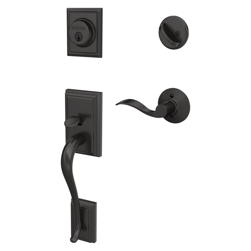 Addison Handleset with Deadbolt and Accent Door Lever and Rosette, Matte Black, Right, Yes