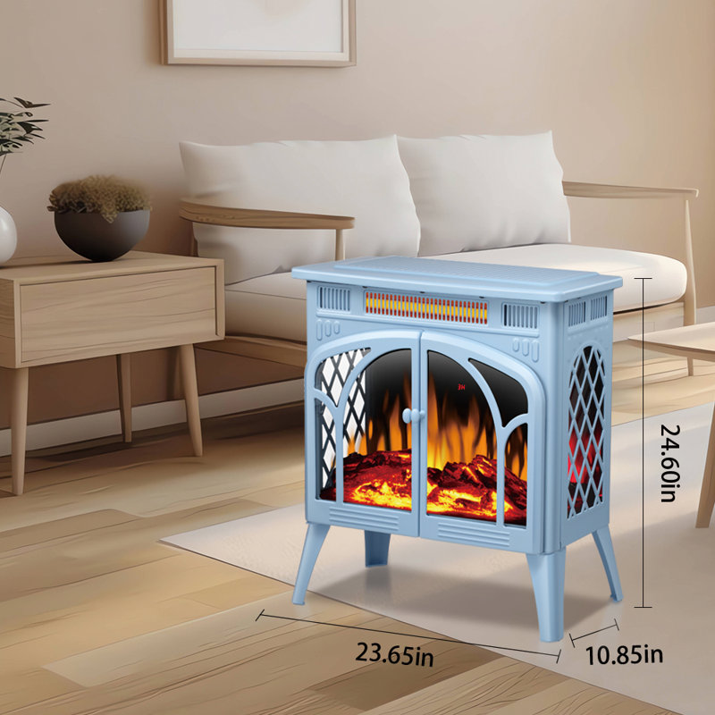 Foyer électrique portatif avec foyer et minuterie de 23,65 po Cowsar avec protection contre la surchauffe, bleu clair