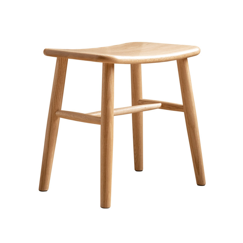 Tabouret d'appoint en chêne massif de 17,72 po avec siège courbé pour chambre à coucher et salon, Natural Oak