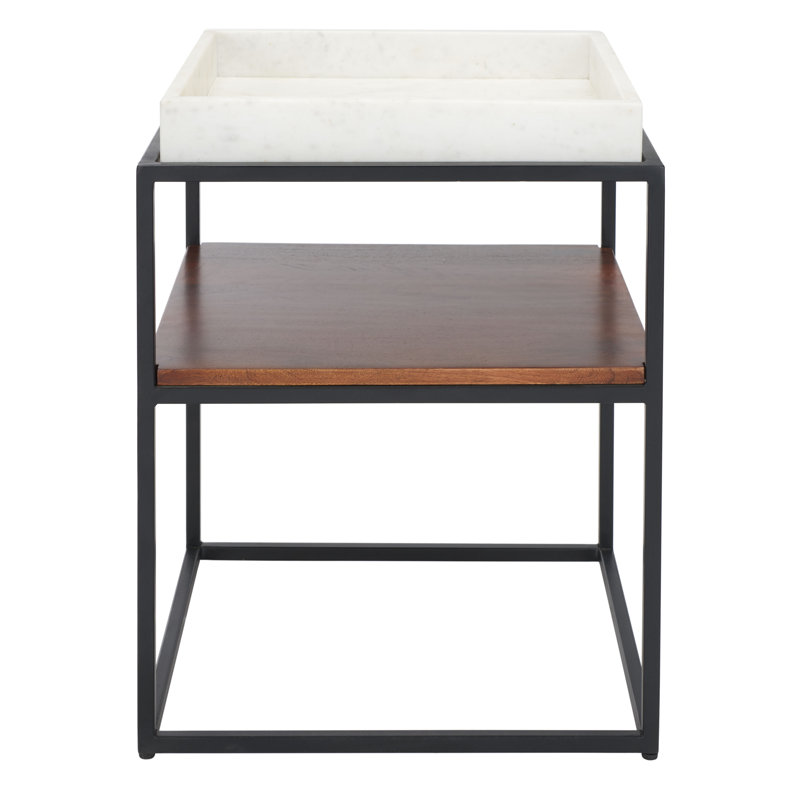 Marble Tray Top End Table, Black/Walnut