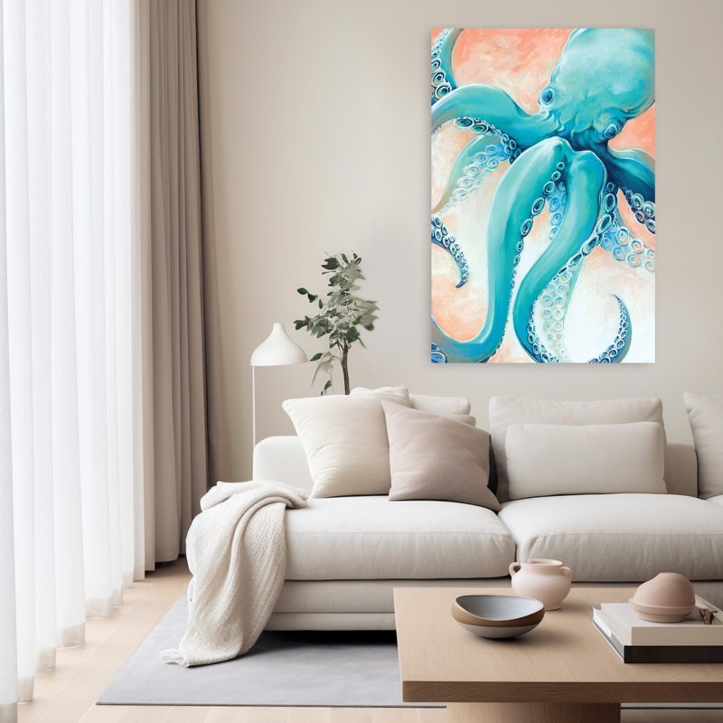 Aigue-marine, pieuvre, pieuvre, art côtier, H 60 po x l 40 po