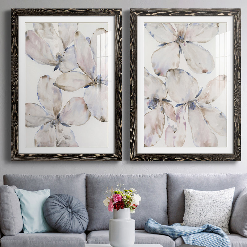 Soft Wind Flowers I - ensemble de 2 reproductions de cadres photo, H 43,5 po x l 17 po x P 1 po, Cadre noir