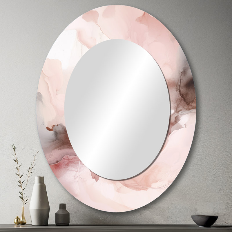 Miroir mural rose délicat abstrait en marbre III, 43 po x 33 po