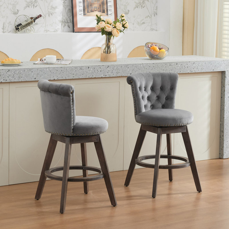 Set of 2 Swivel Barstools, Gray
