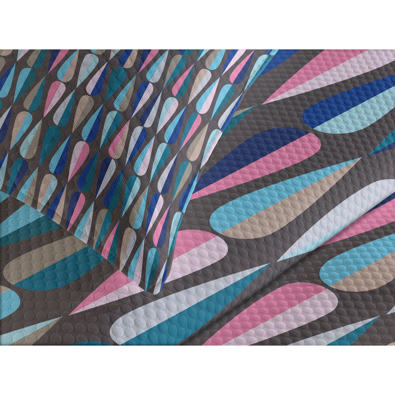 Ambesonne Mid Century Bedspread Set Colored Drop Shapes Multicolor, King Bedspread + 2 Standard Shams