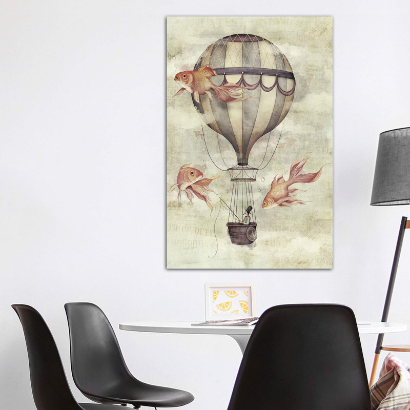«Skyfishers» par Mike Koubou - impression d'art graphique, H 60 po x l 40po x P 1,5 po, Toile tendue