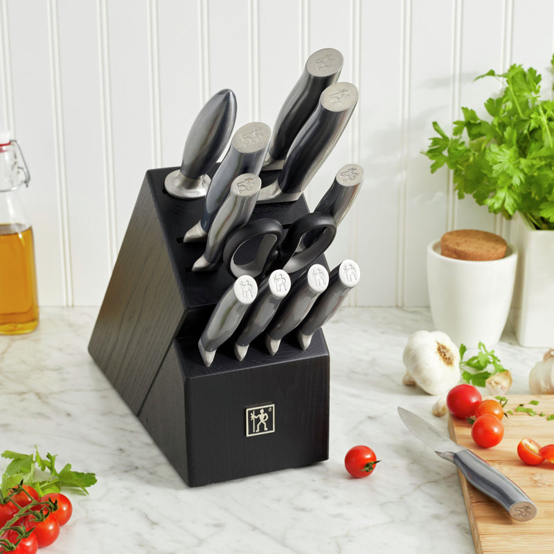 HENCKELS Graphite 13-Piece Knife Set with Block, Kitchen Knife Sharpener, Chef Knife, Steak Knife, Black, Stainless Steel