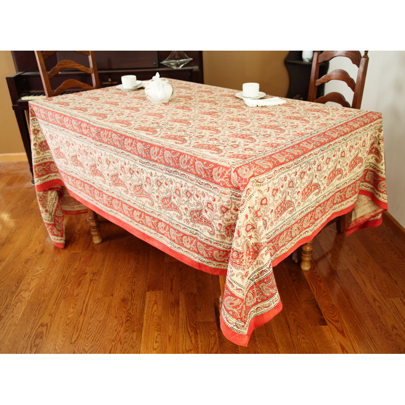Floral 100% Cotton Tablecloth, Salmon, 108" x 72"