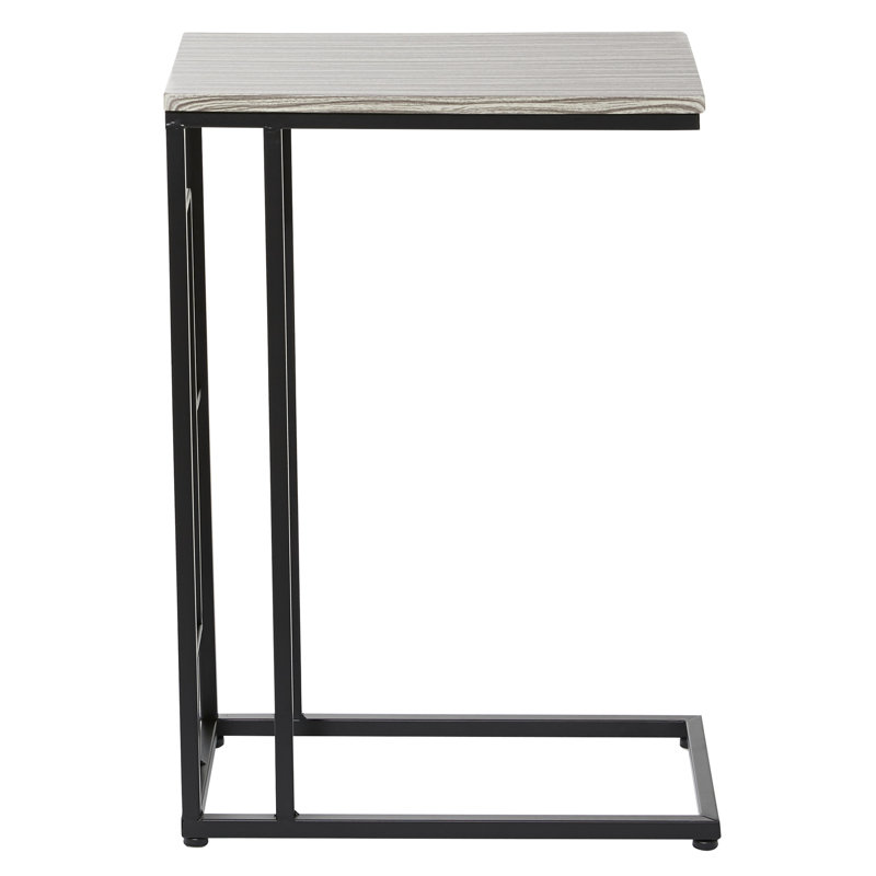 Canna Metal C-Shaped Side End Accent Table with Metal Base, Black, Light Brown