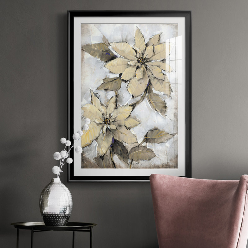 " Poinsettia Study I ", 24.5" H x 18.5" W x 1" D, Black