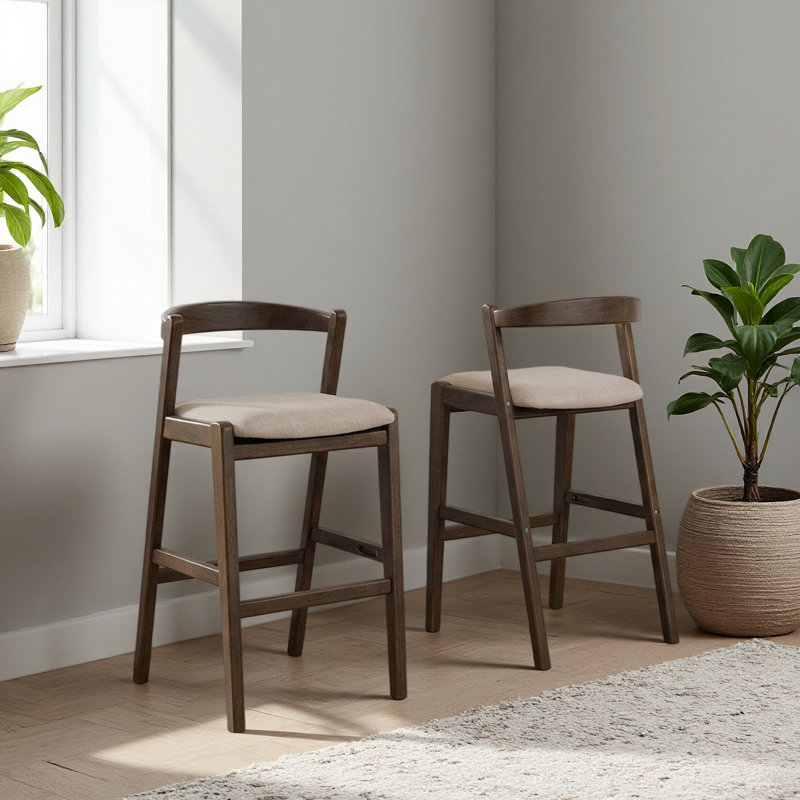 Tabouret de bar d'intérieur en bois d'hévéa, revêtement, ensemble de 2, Dark Brown