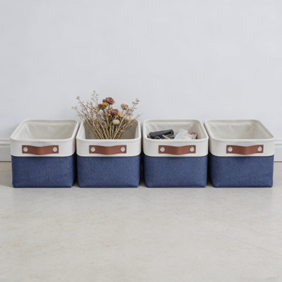 Paniers de rangement pour tablettes (paquet de 4) - Bacs de rangement pour placard en tissu avec poignées en cuir PU, structure en métal pliable pour le linge, les jouets, les serviettes dans le salon, la chambre à coucher et la chambre de bébé