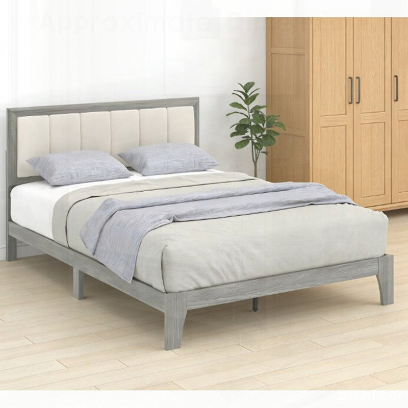 Élégante base de lit plateforme avec lattes en bois et tête de lit, parfaite pour les chambres à coucher modernes et un confort accru.
