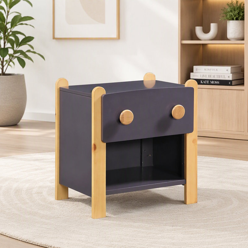 Table de chevet contemporaine bicolore avec tiroir lisse et étagère ouverte, meuble de chambre en bois, 1 pièce, Individual