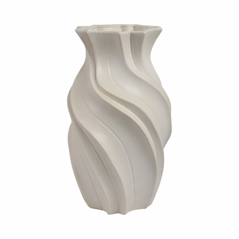 Modern Stoneware Vase with Sculptural Swirl Design - Decorative White Table Vase for Contemporary Living Room, Bedroom, or Office Decor - Elegant Accent for Floral Arrangements or Standalone Display