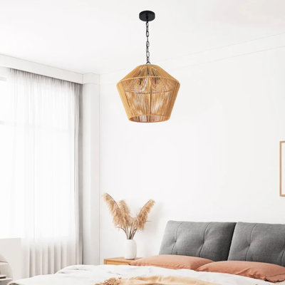 Luminaire suspendu en corde de chanvre de 17 po de style luminaire suspendu pour îlot de cuisine, salle à manger, chambre à coucher naturelle, fer réglable et salle à manger décorative moulée, tissé