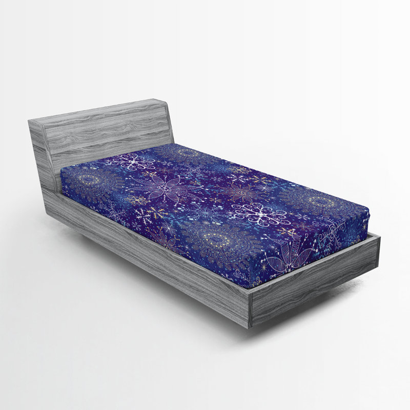 Multicolore Ambesonne, drap-housse bleu foncé, ensemble de 2 flocons de neige, Ensemble literie pour lit simple