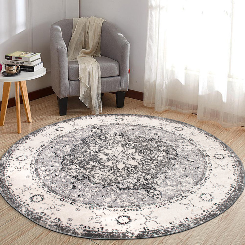 Barlow Performance Oriental Gray/Ivory/Black Indoor Rug, Round 6'6"